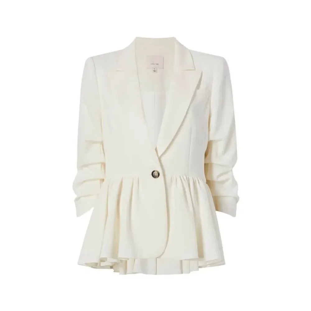 Cinq á Sept Kourtney White Ruffle Blazer Ivory 6 Small Single Breasted Peplum - Picture 8 of 9